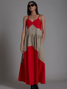 Strap Red & Beige Dress