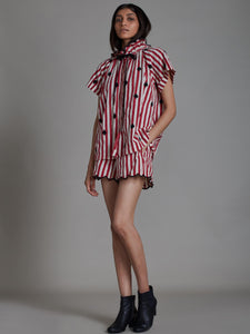 Stripe Tora Shirt and Scallop Shorts Set-Red with Black Spade