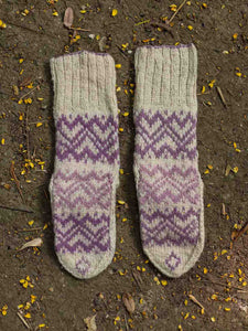 Lahauli Handknit Socks - White & Mauve
