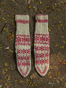 Lahauli Handknit Socks - White & Pink