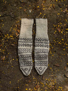 Lahauli Handknit Socks - White & Grey